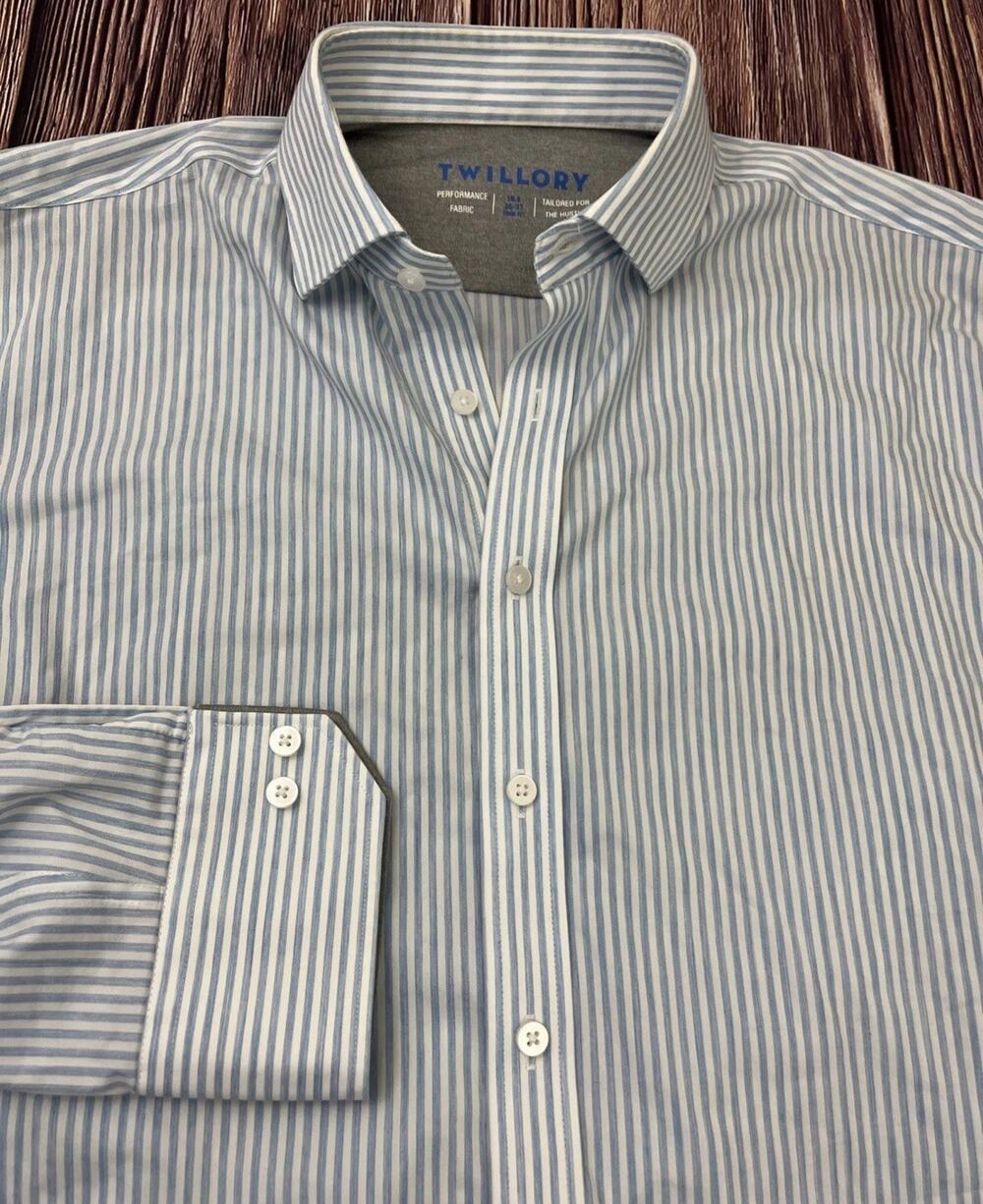 Twillory Shirt Mens 16.5 36/37 Trim Fit Performance Button Seersucker